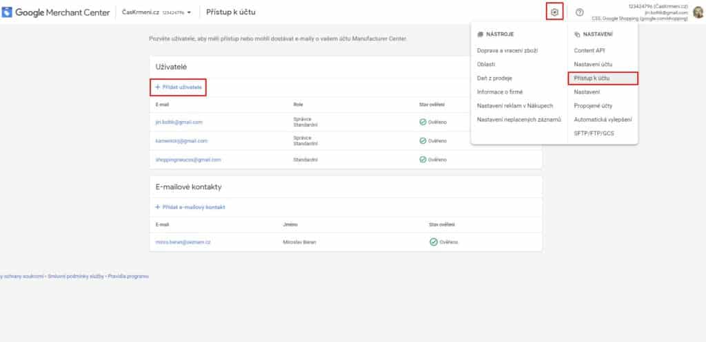 Google merchant center - jak udělit přístup vašemu marketingovému specialistovi